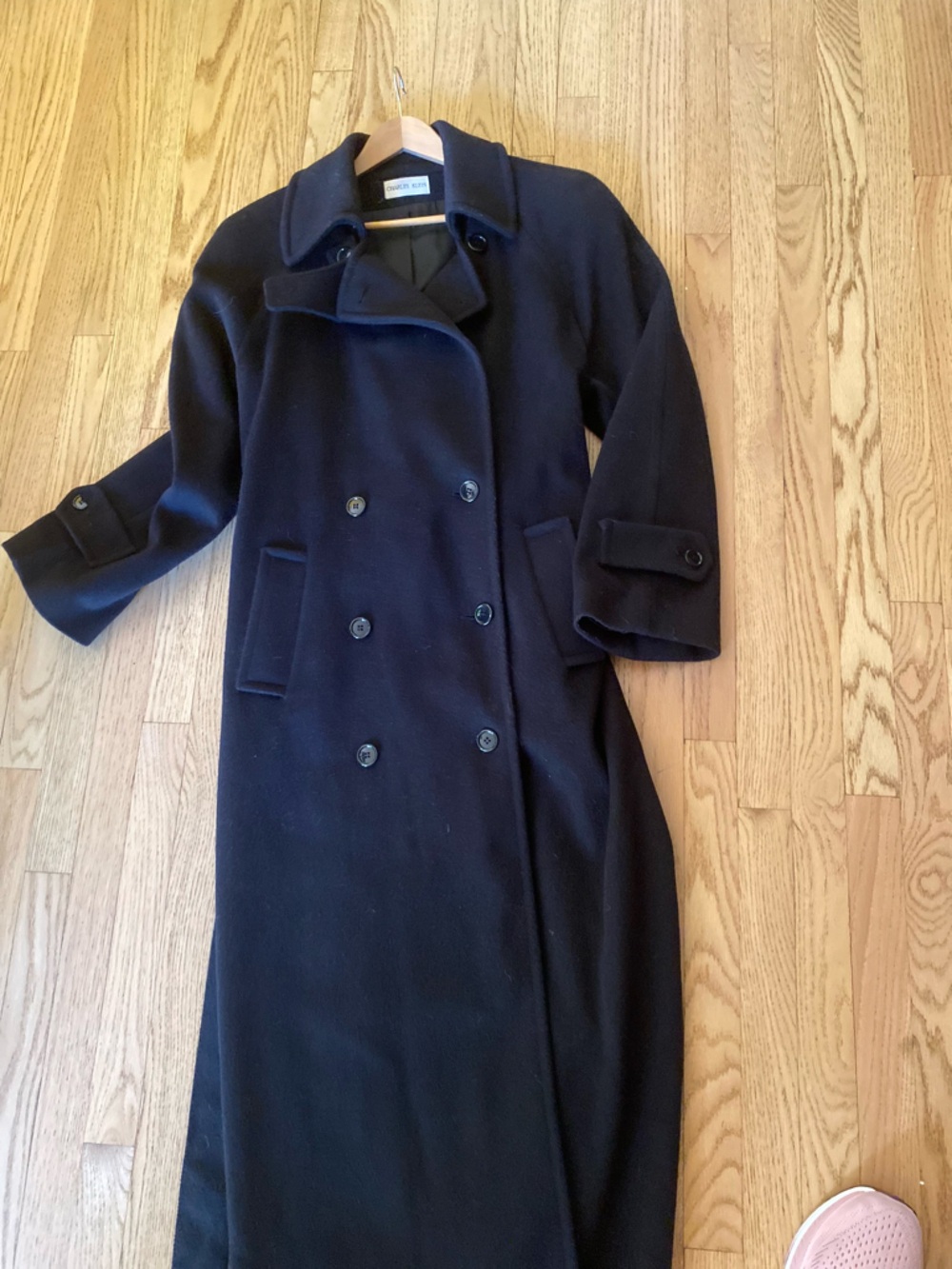 Charles Klein Wool Double-Breasted Long Coat - Black